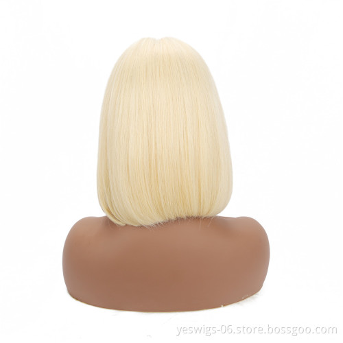 High Quality Human Virgin Hair Colorful Bob 13x4 HD Transparent Lace Front Wig Brazilian 613 Blonde Short Human Hair Bob Wig